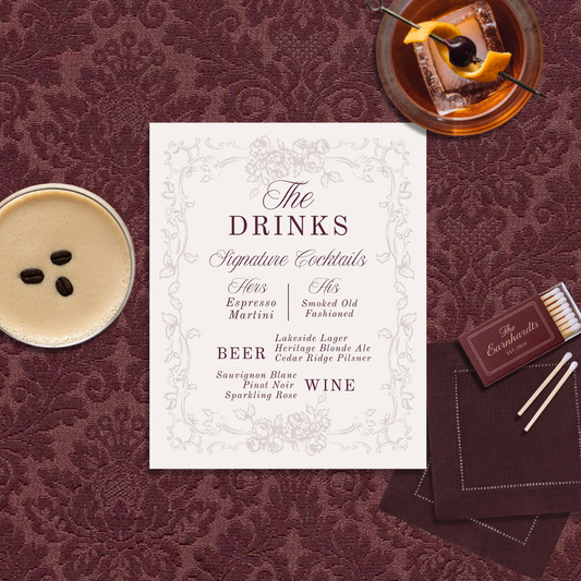 Evelyn Collection Bar Menu