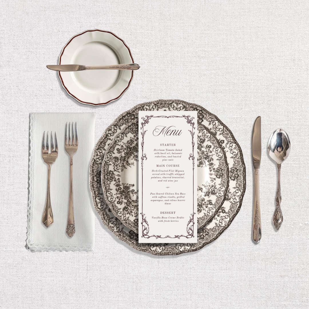 Evelyn Collection Dinner Menu