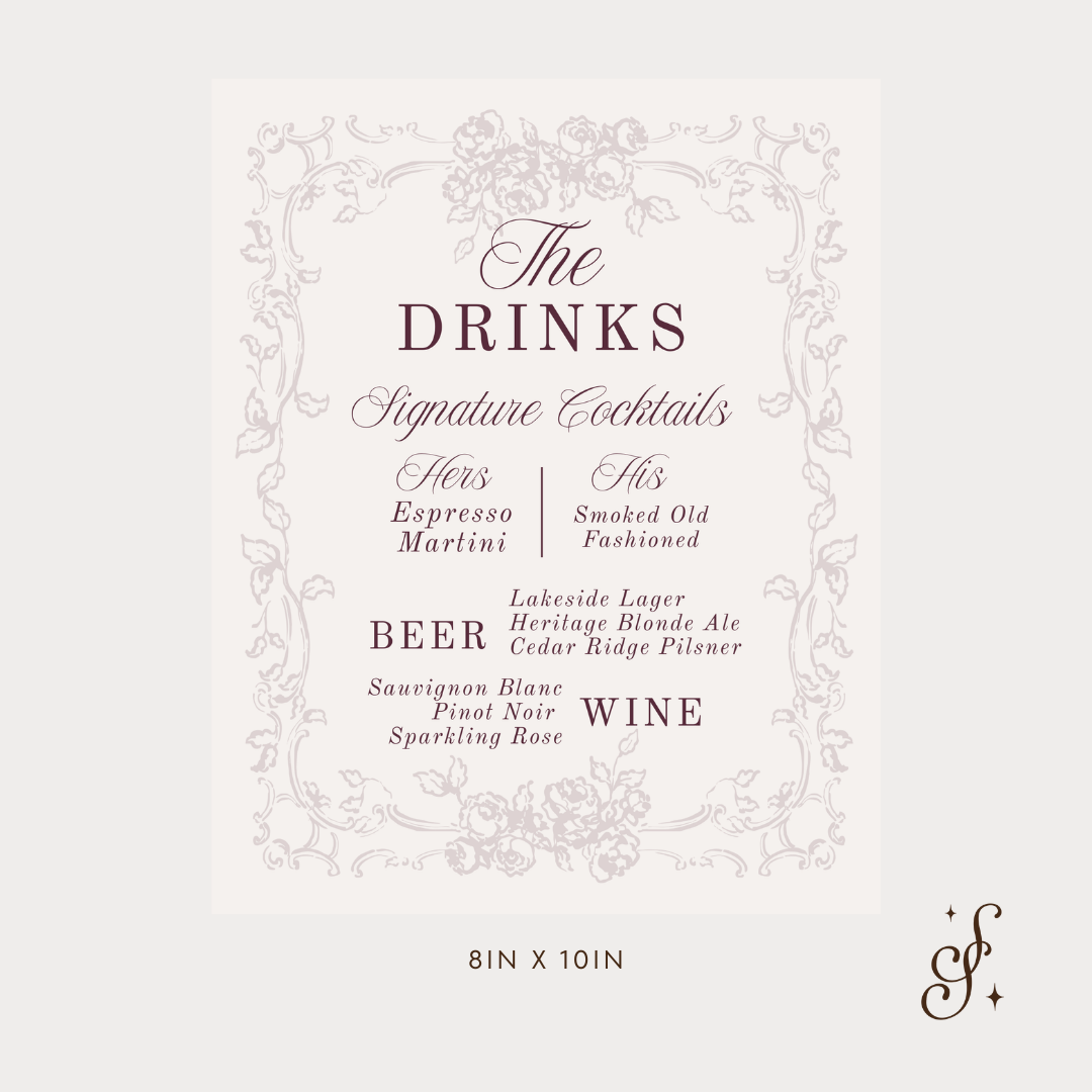 Evelyn Collection Bar Menu