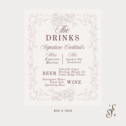 Evelyn Collection Bar Menu