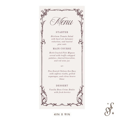Evelyn Collection Dinner Menu