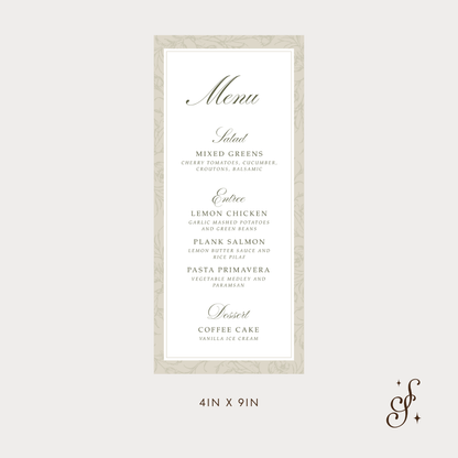 Adeline Collection Dinner Menu