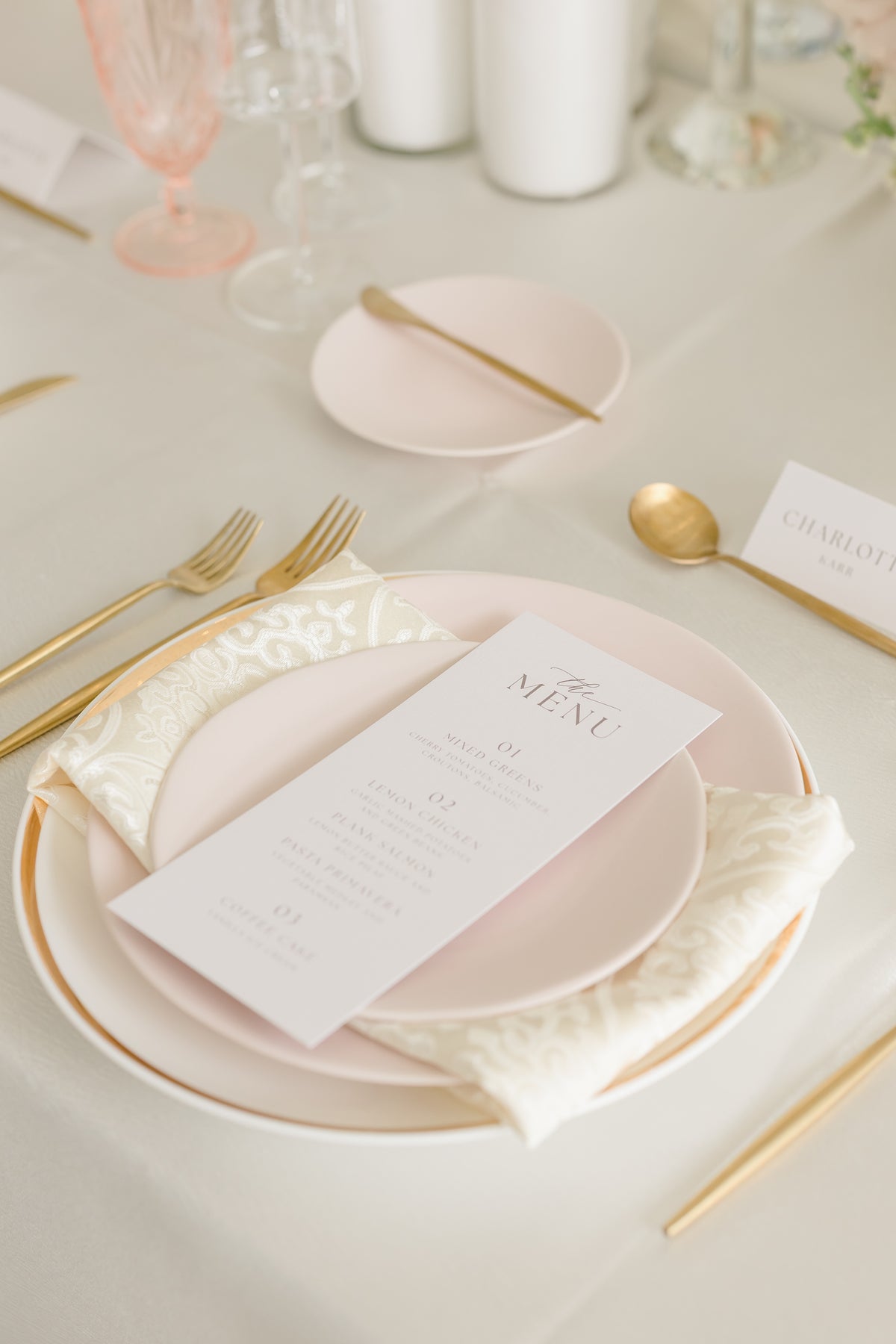 Charlotte Collection Dinner Menu