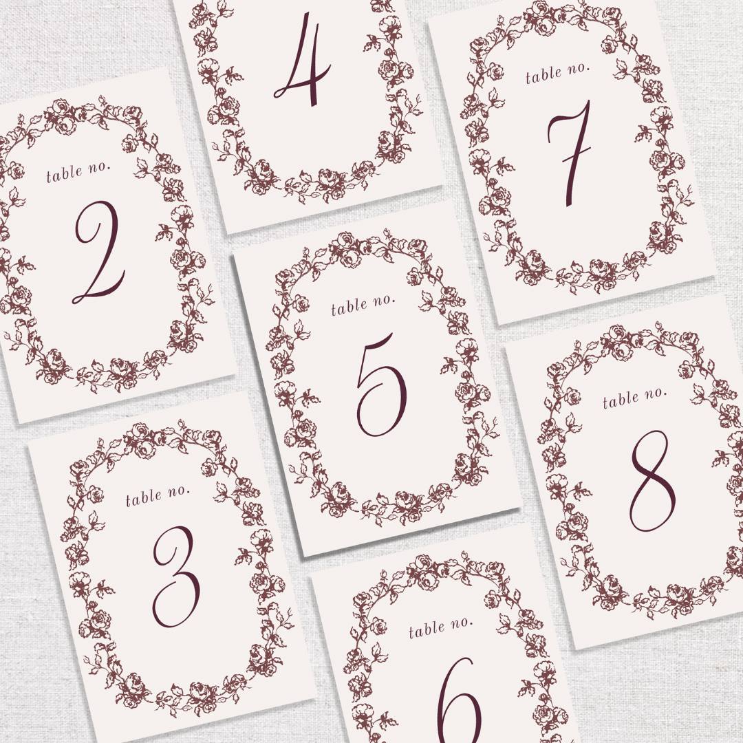 Evelyn Collection Table Numbers