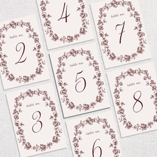 Evelyn Collection Table Numbers