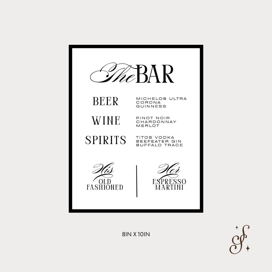 Sloane Collection Bar Menu