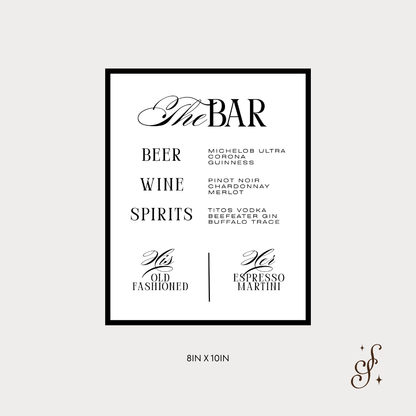 Sloane Collection Bar Menu