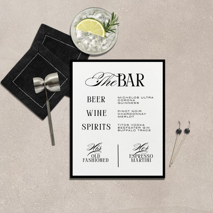 Sloane Collection Bar Menu