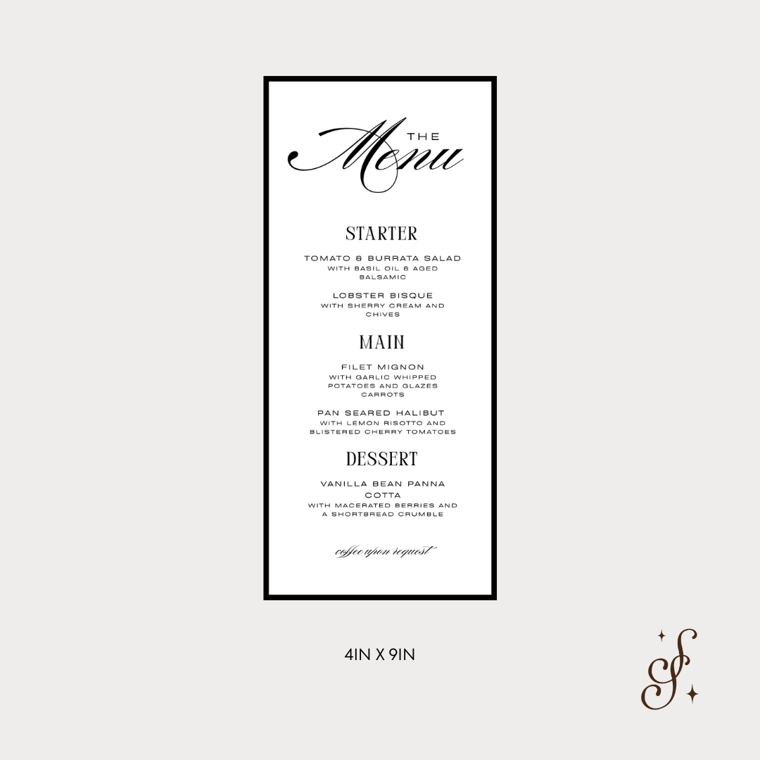 Sloane Collection Dinner Menu