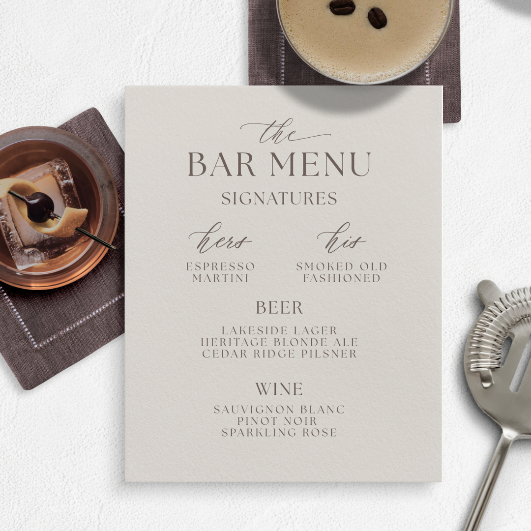 Charlotte Collection Bar Menu