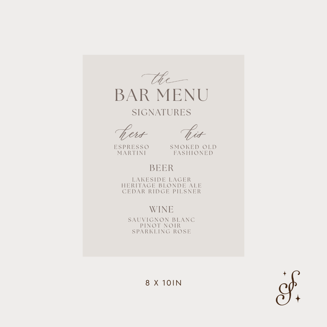 Charlotte Collection Bar Menu