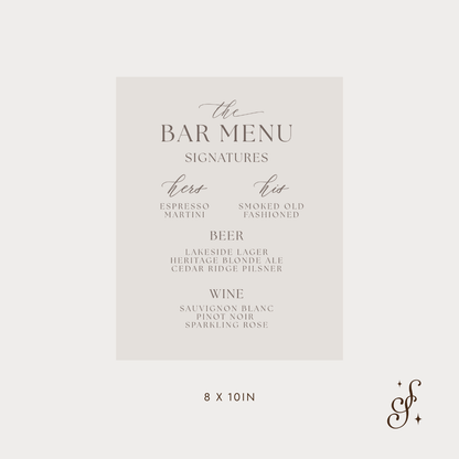 Charlotte Collection Bar Menu