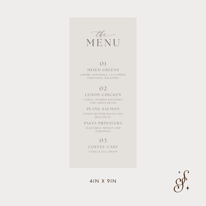 Charlotte Collection Dinner Menu